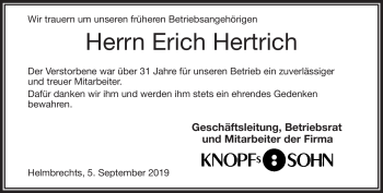 Traueranzeige von Erich Hertrich von Frankenpost