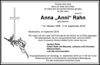 Traueranzeige von Anna Rahn von Frankenpost