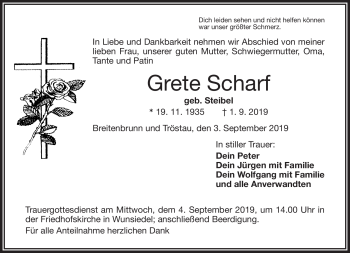 Traueranzeige von Grete Scharf von Frankenpost