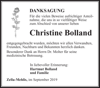 Traueranzeige von Christine Bolland von Südthüringer Presse