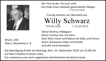 Traueranzeige von Willy Schwarz von Neue Presse Coburg