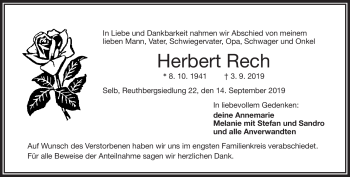 Traueranzeige von Herbert Rech von Frankenpost
