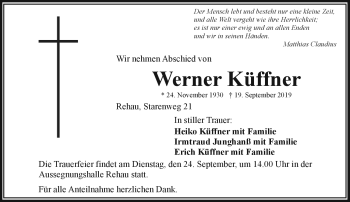 Traueranzeige von Werner Küffner von Frankenpost
