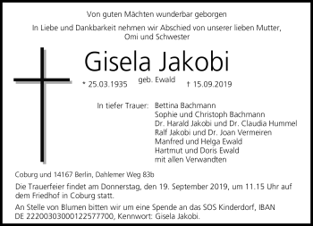 Traueranzeige von Gisela Jakobi von Neue Presse Coburg
