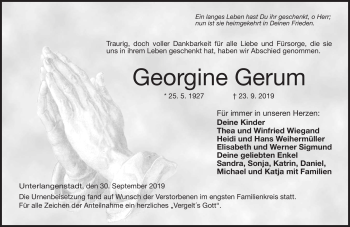 Traueranzeige von Georgine Gerum von Neue Presse Coburg