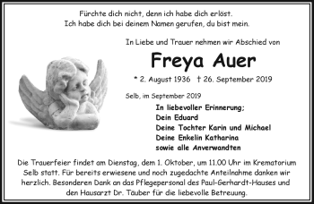 Traueranzeige von Freya Auer von Frankenpost