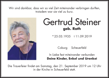 Traueranzeige von Gertrud Steiner von Neue Presse Coburg