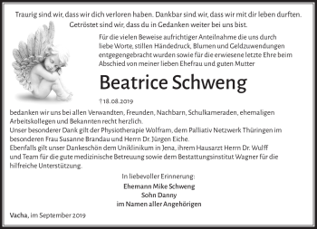 Traueranzeige von Beatrice Schweng von Südthüringer Presse