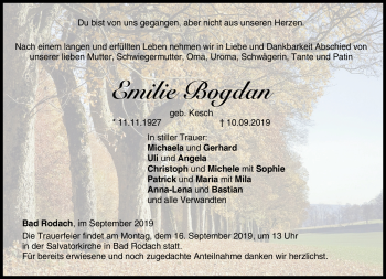 Traueranzeige von Emilie Bogdan von Neue Presse Coburg
