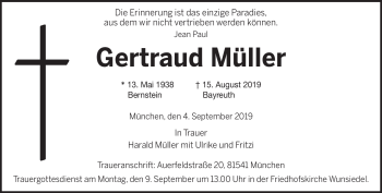 Traueranzeige von Gertraud Müller von Frankenpost