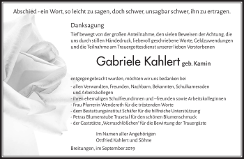 Traueranzeige von Gabriele Kahlert von Südthüringer Presse