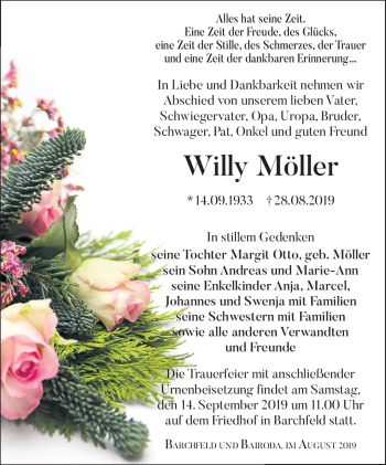 Traueranzeige von Willy Möller von Südthüringer Presse