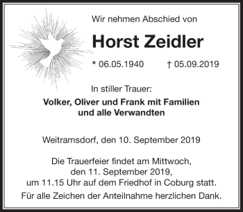 Traueranzeige von Horst Zeidler von Neue Presse Coburg