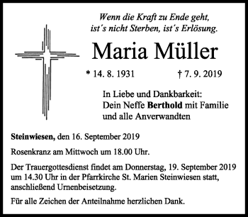 Traueranzeige von Maria Müller von Neue Presse Coburg