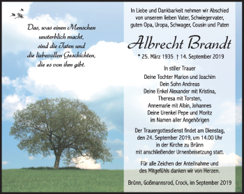 Traueranzeige von Albrecht Brandt von Südthüringer Presse