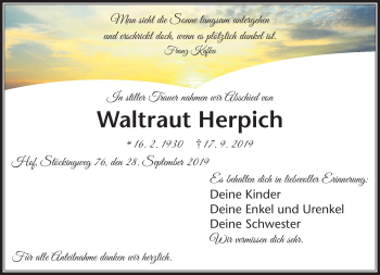 Traueranzeige von Waltraut Herpich von Frankenpost