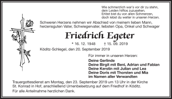 Traueranzeige von Friedrich Egeter von Frankenpost