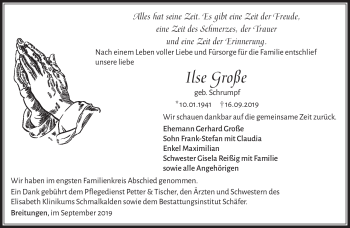 Traueranzeige von Ilse Große von Südthüringer Presse