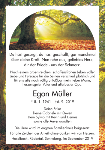 Traueranzeige von Egon Müller von Südthüringer Presse