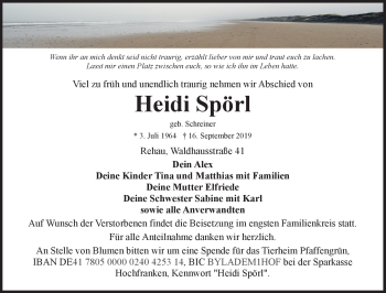 Traueranzeige von Heidi Spörl von Frankenpost
