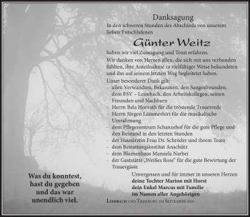 Traueranzeige von Günter Weitz von Südthüringer Presse