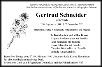 Traueranzeige von Gertrud Schneider von Frankenpost