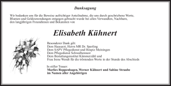 Traueranzeige von Elisabeth Kühnert von Südthüringer Presse