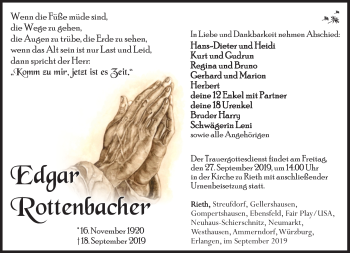 Traueranzeige von Edgar Rottenburger von Südthüringer Presse