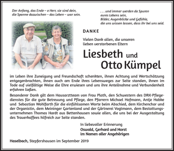 Traueranzeige von Otto Kümpel von Südthüringer Presse