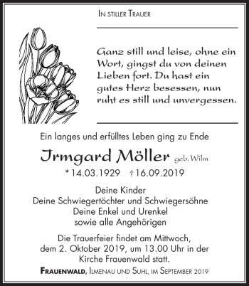 Traueranzeige von Irmgard Moeller von Südthüringer Presse