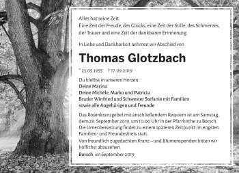 Traueranzeige von Thomas Glotzbach von Südthüringer Presse