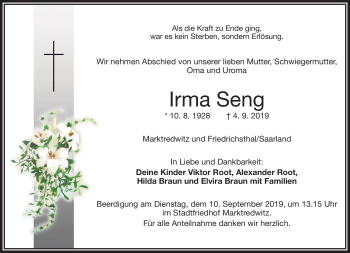 Traueranzeige von Irma Seng von Frankenpost