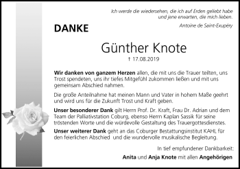 Traueranzeige von Günther Knote von Neue Presse Coburg