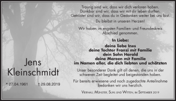 Traueranzeige von Jens Kleinschmidt von Südthüringer Presse