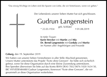 Traueranzeige von Gudrun Langenstein von Neue Presse Coburg