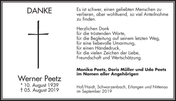 Traueranzeige von Werner Peetz von Frankenpost