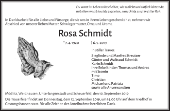 Traueranzeige von Rosa Schmidt von Neue Presse Coburg