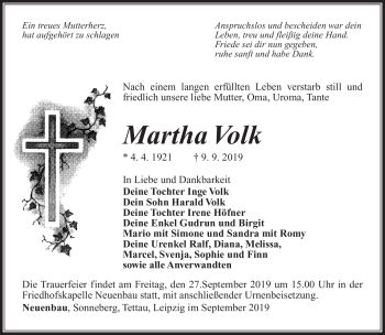 Traueranzeige von Martha Volk von Südthüringer Presse