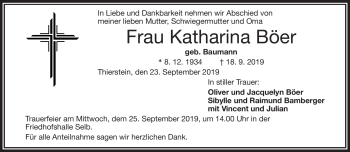 Traueranzeige von Katharina Böer von Frankenpost