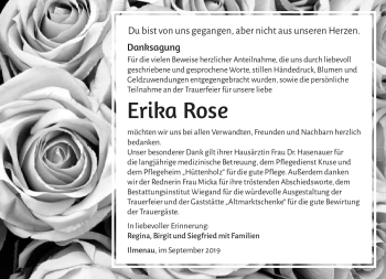 Traueranzeige von Erika Rose von Südthüringer Presse