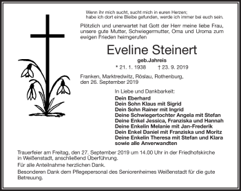 Traueranzeige von Eveline Steinert von Frankenpost