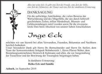 Traueranzeige von Inge Eck von Südthüringer Presse
