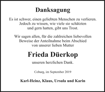 Traueranzeige von Frieda Düerkop von Neue Presse Coburg