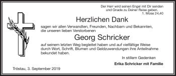 Traueranzeige von Georg Schricker von Frankenpost