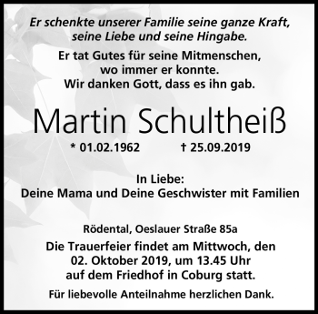 Traueranzeige von Martin Schultheiß von Neue Presse Coburg