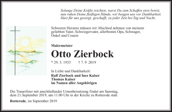 Traueranzeige von Otto Zierbock von Südthüringer Presse
