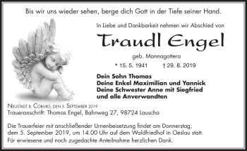 Traueranzeige von Traudl Engel von Neue Presse Coburg