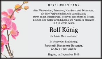 Traueranzeige von Rolf König von Südthüringer Presse