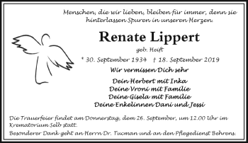 Traueranzeige von Renate Lippert von Frankenpost