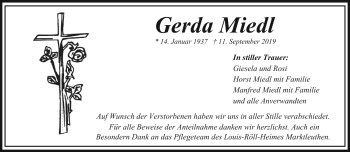 Traueranzeige von Horst Miedl von Frankenpost